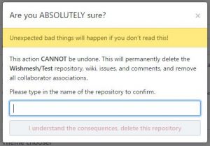 Screenshot - Delete repository warning